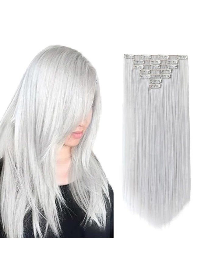 SYXLCYGG - Silver White Hair Extensions Clip In Hair Extension Light Grey 22" Straight 5 Oz Hair Piece Womens Synthetic Fluffy¬ Tangled Cheap - Image 1