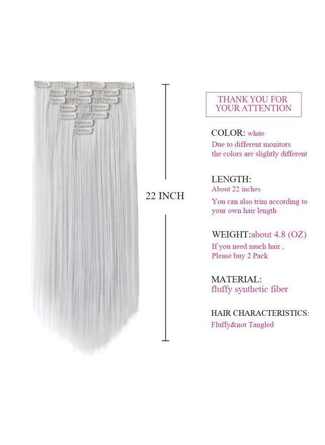 SYXLCYGG - Silver White Hair Extensions Clip In Hair Extension Light Grey 22" Straight 5 Oz Hair Piece Womens Synthetic Fluffy¬ Tangled Cheap - Image 1