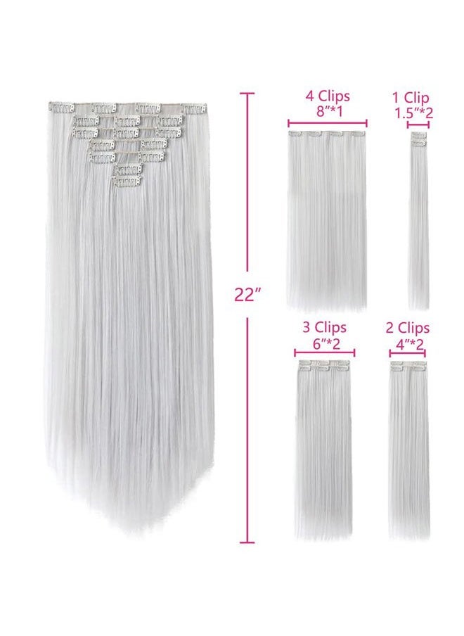 SYXLCYGG - Silver White Hair Extensions Clip In Hair Extension Light Grey 22" Straight 5 Oz Hair Piece Womens Synthetic Fluffy¬ Tangled Cheap - Image 1