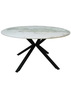 VANITY LIVING VANITY LIVING Dining Table for 6 with Cream Marble Top, 150cm Dia Round Dinner Table, Breakfast Kitchen Table with Black Stainless Steel Base Modern Design  - Image 2