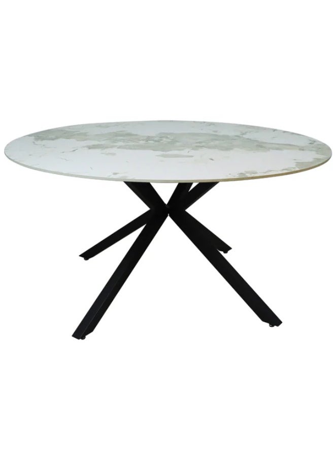 VANITY LIVING VANITY LIVING Dining Table for 6 with Cream Marble Top, 150cm Dia Round Dinner Table, Breakfast Kitchen Table with Black Stainless Steel Base Modern Design  - Image 2