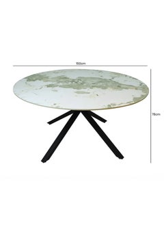 VANITY LIVING VANITY LIVING Dining Table for 6 with Cream Marble Top, 150cm Dia Round Dinner Table, Breakfast Kitchen Table with Black Stainless Steel Base Modern Design  - Image 3