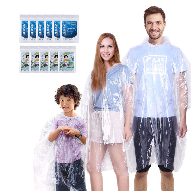 INNOCHEER Rain Ponchos Family Pack of 12, Disposable Emergency Raincoat for Kids and Adults Camping Hiking Outdoors (Clear 12PCS) - Image 1