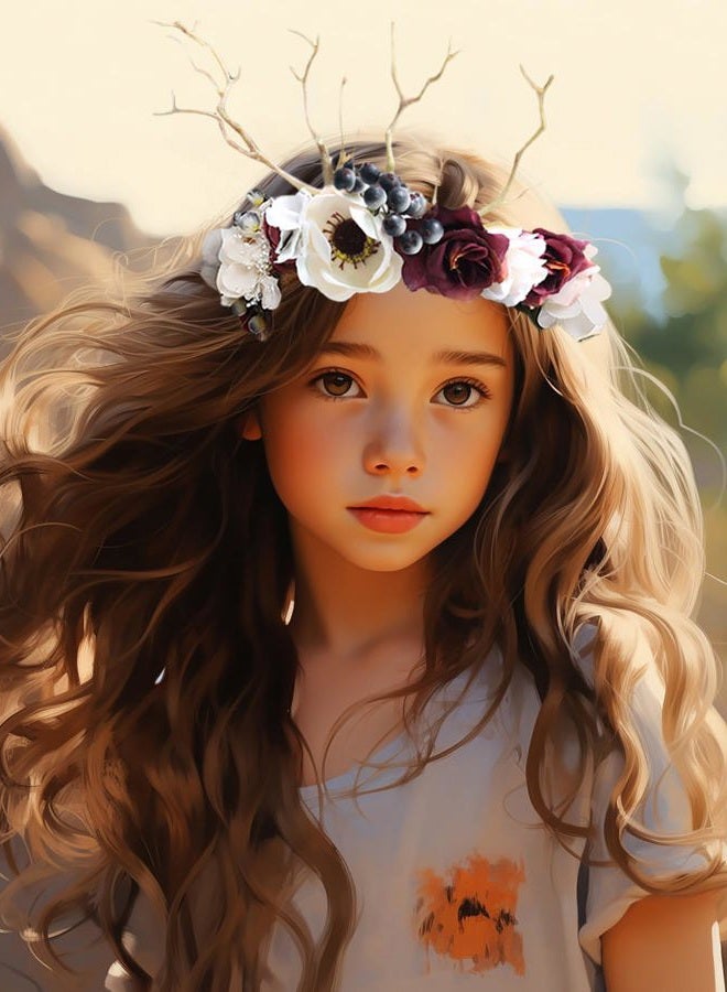 LLinfflr Deer Flower Crown Bridal Floral Headband Hair Wreath Flower Headpiece Halo Boho Party Prom Wedding Photos - Image 4