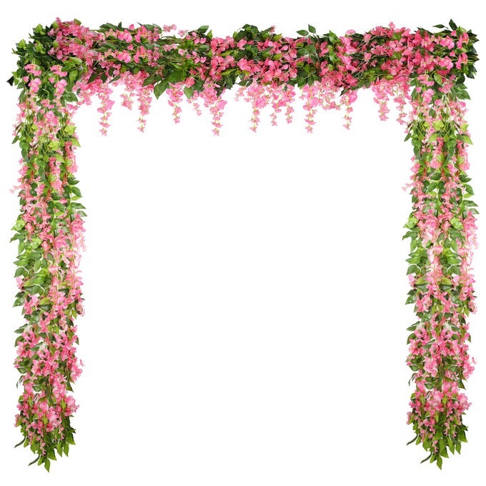 4 PIECES 26 FEET IN TOTAL VINE ARTIFICIAL WISTERIA GARLAND ARTIFICIAL WEDDING SILK WISTERIA HANGING FLOWER FOR WEDDING ARCH HOME GARDEN PARTY OUTDOOR DECORPINK