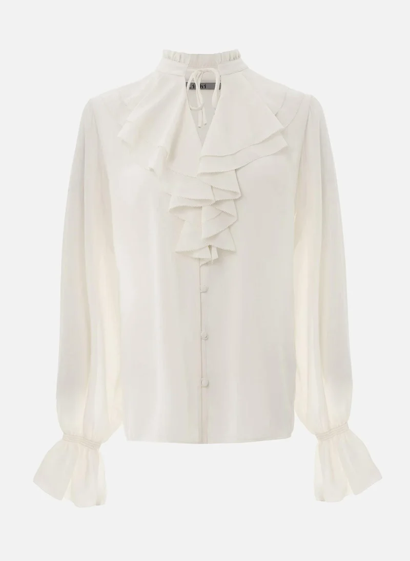 Lichi Light blouse with flounces and ties at the collar