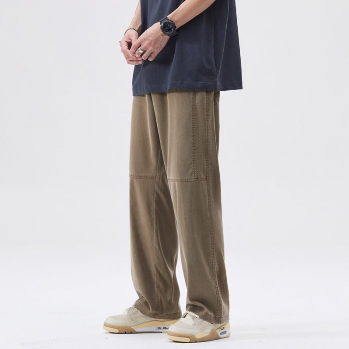 Generic OTB 2023 Lyocell Tencel Jeans Mens Thin Loose Wide-leg Pants Ice Silk Casual Floor-length Pants Mens Wear CAMEL - Image 1