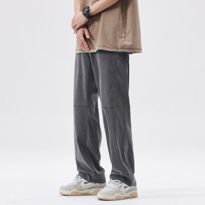 Generic OTB 2023 Lyocell Tencel Jeans Mens Thin Loose Wide-leg Pants Ice Silk Casual Floor-length Pants Mens Wear CAMEL - Image 3
