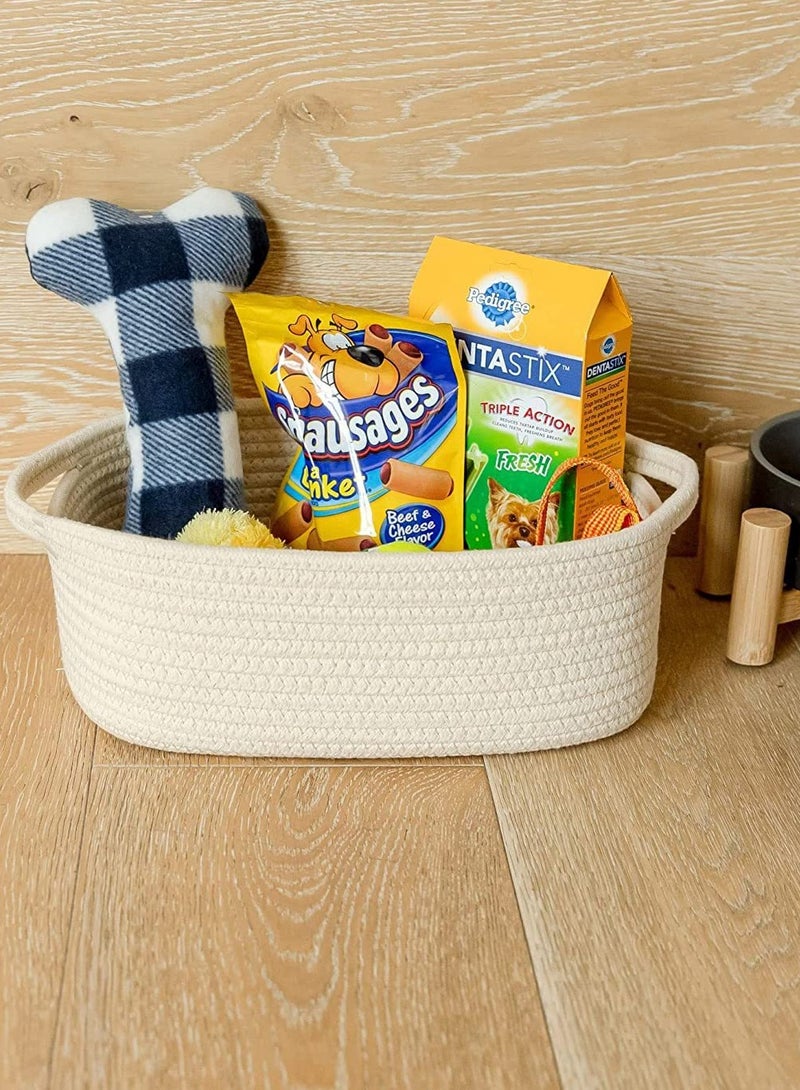Handmade cotton rope woven storage basket set of five, beige: 30*22*11cm, 28*20*10cm, 26*18*9cm, 23*16*8cm, 20*14*7cm - Image 3
