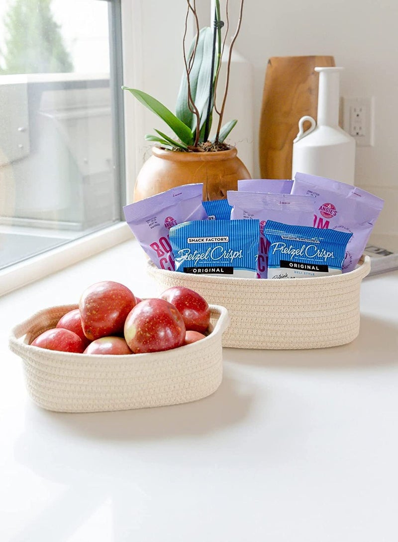 Handmade cotton rope woven storage basket set of five, beige: 30*22*11cm, 28*20*10cm, 26*18*9cm, 23*16*8cm, 20*14*7cm - Image 5