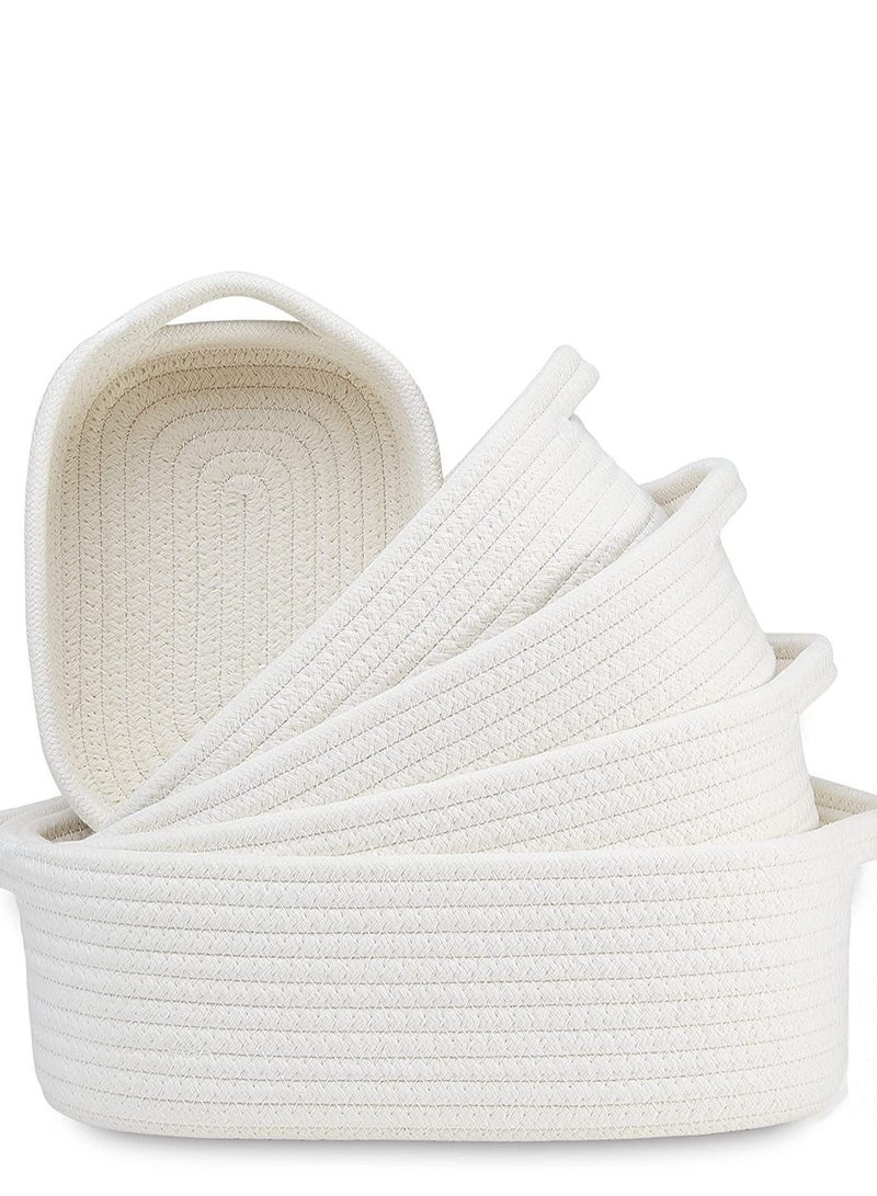 Handmade cotton rope woven storage basket set of five, beige: 30*22*11cm, 28*20*10cm, 26*18*9cm, 23*16*8cm, 20*14*7cm - Image 1