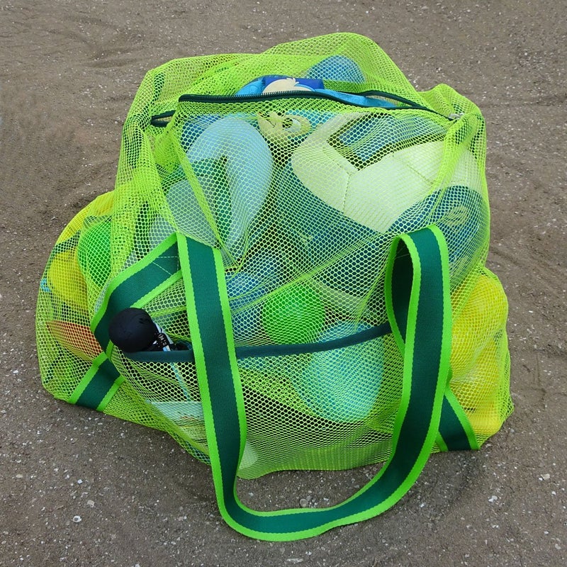 Leberna Large Beach Bag with Zipper Lightweight - Beach Toy Bag Mesh Bag for Swimming Pool Sand Toys Green - Image 4