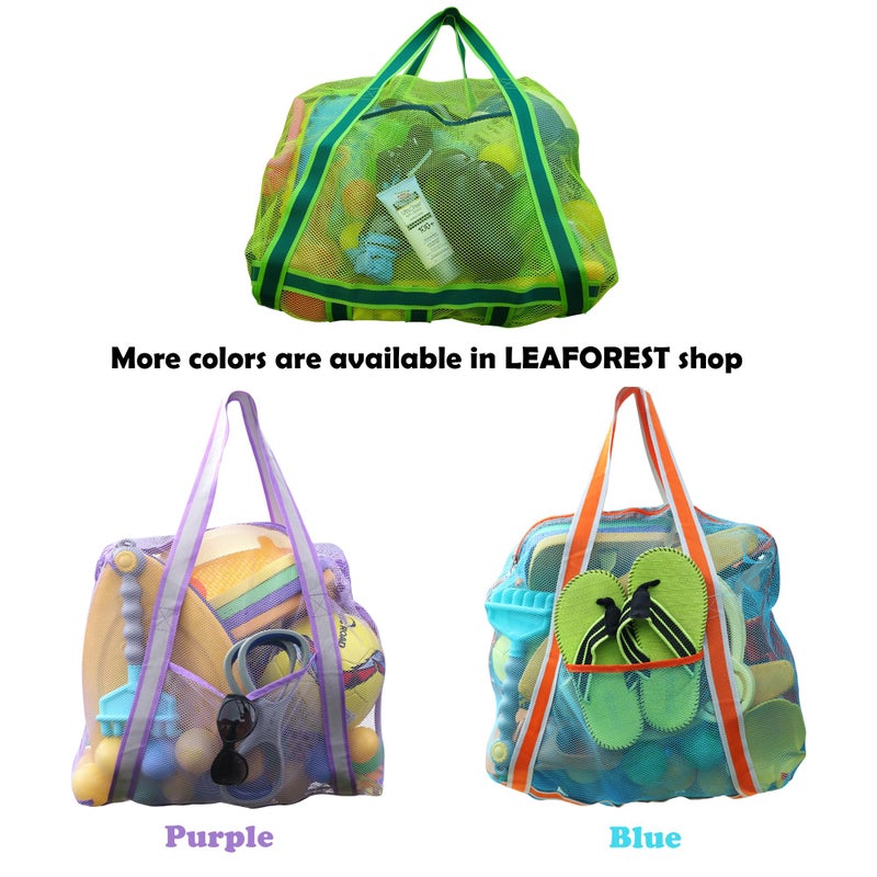 Leberna Large Beach Bag with Zipper Lightweight - Beach Toy Bag Mesh Bag for Swimming Pool Sand Toys Green - Image 5