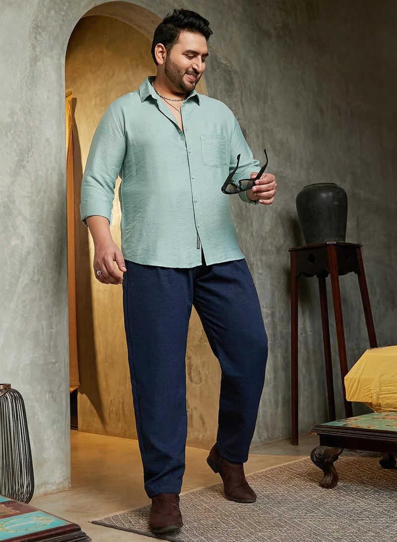 Instafab Plus  Instafab Plus Men's Prussian Blue Pleated Tailored Trousers For Casual Wear | Mid-Rise | Regular Fit | Button Closure | Plus Size Trousers Crafted With Comfort Fit For Everyday Wear for Men | Best Price UAE