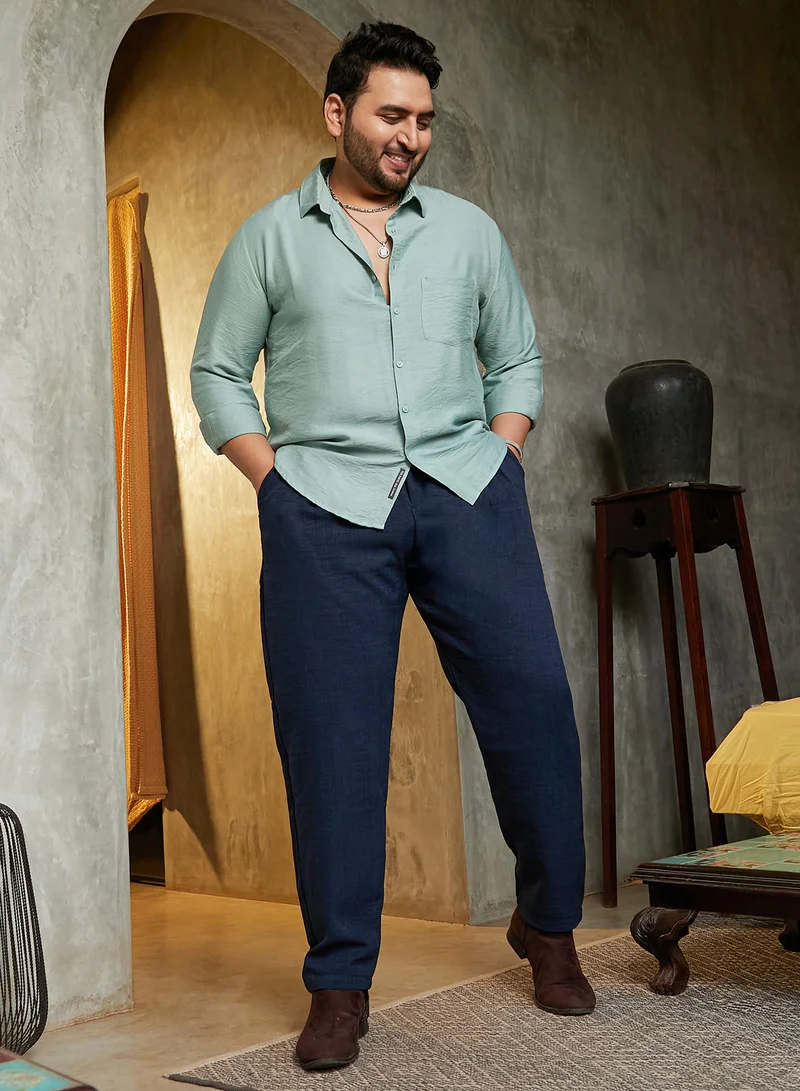 Instafab Plus  Instafab Plus Men's Prussian Blue Pleated Tailored Trousers For Casual Wear | Mid-Rise | Regular Fit | Button Closure | Plus Size Trousers Crafted With Comfort Fit For Everyday Wear for Men | Best Price UAE