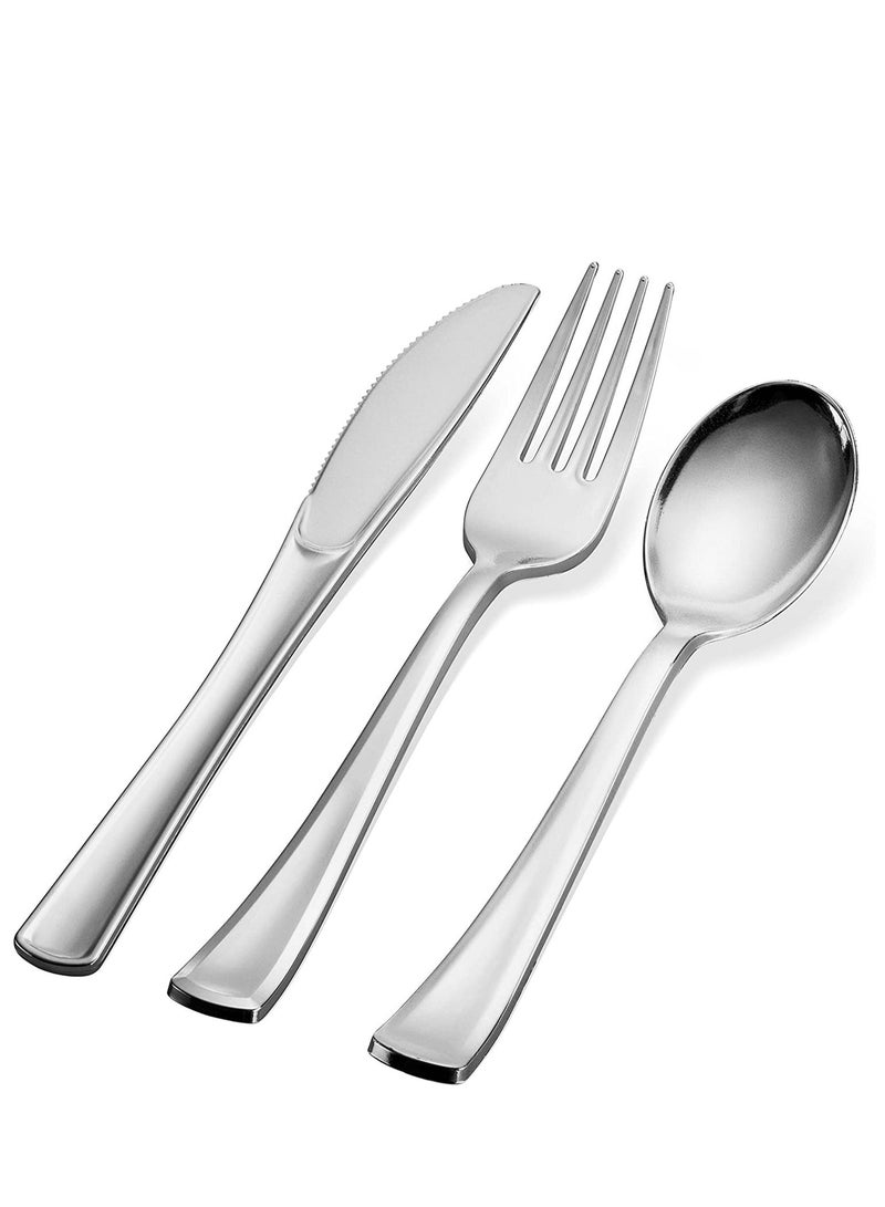 4basix Plastic Cutlery Set of 24 Disposable Utensils  Including 8 Plastic Forks 8 Knives 8 Spoons - Image 1