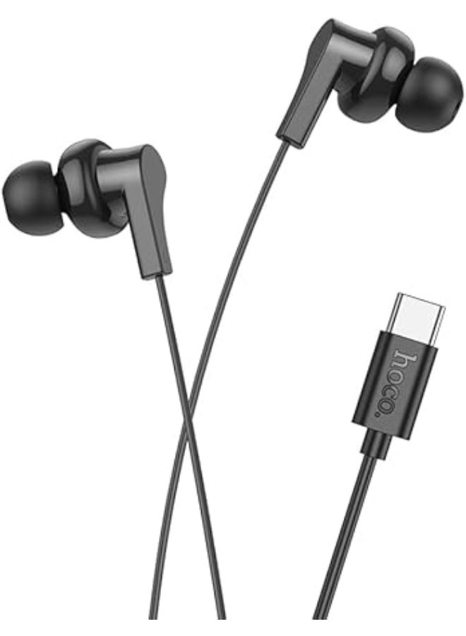 Hoco M114 Type-C Wired Earphone with Mic, Black - Image 1