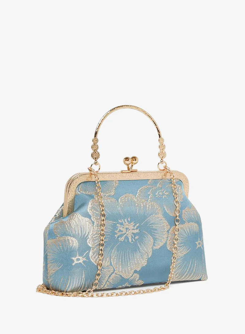 Styli Flower Print Jacquard Clutch with Chain Strap