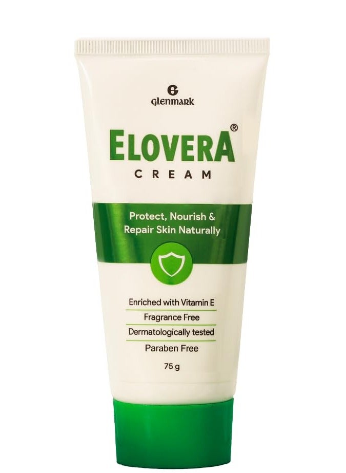 Elovera Daily Moisturising Cream for Dry Skin with Aloe Vera Vitamin E Protects Nourishes and Repairs the Skin Reduces Scars 75G - Image 1