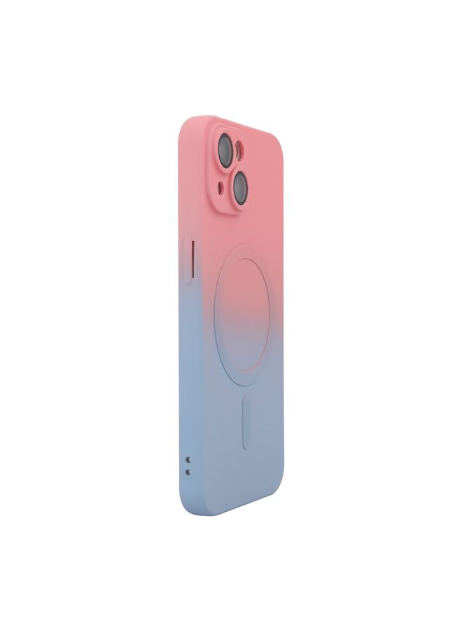 HuHa Case Cover For iPhone 15 ENKAY Hat-Prince MagSafe Rainbow Gradient Silicone Phone Case with Lens Film Pink Blue 