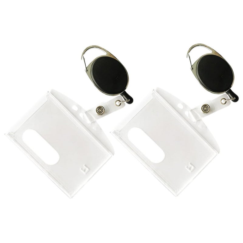 Zinc Alloy Retractable ID Card Holder with Transparent Sleeve and Carabiner Clip - Image 2