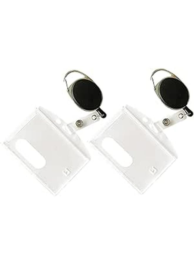 Zinc Alloy Retractable ID Card Holder with Transparent Sleeve and Carabiner Clip - Image 1