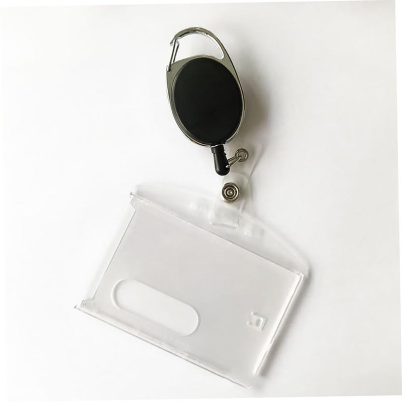 Zinc Alloy Retractable ID Card Holder with Transparent Sleeve and Carabiner Clip - Image 5
