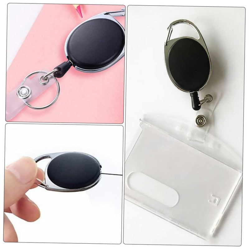 Zinc Alloy Retractable ID Card Holder with Transparent Sleeve and Carabiner Clip - Image 4