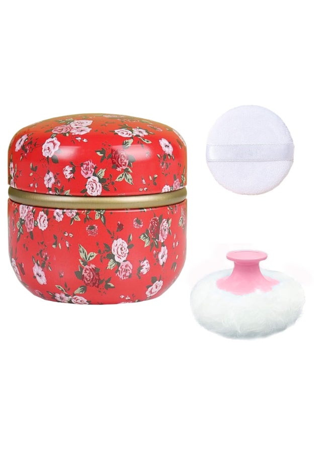 Qopoto Body Powder Puff and Container for Dusting Powder Women Powder Puff and Powder Case for Bath and Travel Red Rose - Image 2