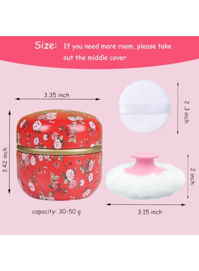 Qopoto Body Powder Puff and Container for Dusting Powder Women Powder Puff and Powder Case for Bath and Travel Red Rose - Image 3