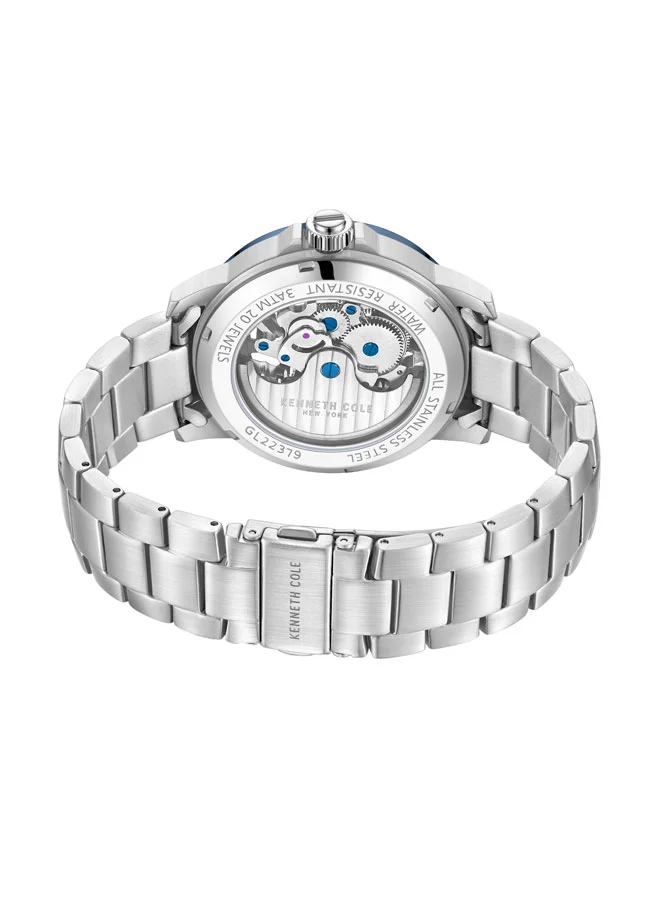 Kenneth Cole New York 44mm Automatic Men's Watch with Blue Dial & Stainless Steel Bracelet