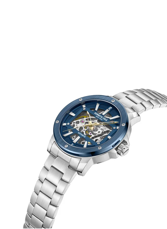Kenneth Cole New York 44mm Automatic Men's Watch with Blue Dial & Stainless Steel Bracelet