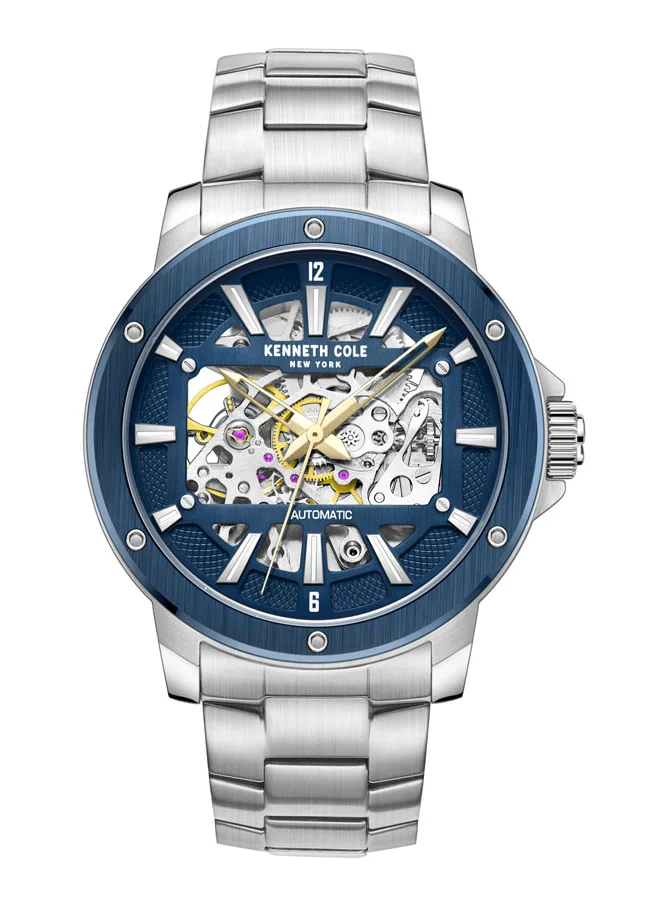 Kenneth Cole New York 44mm Automatic Men's Watch with Blue Dial & Stainless Steel Bracelet