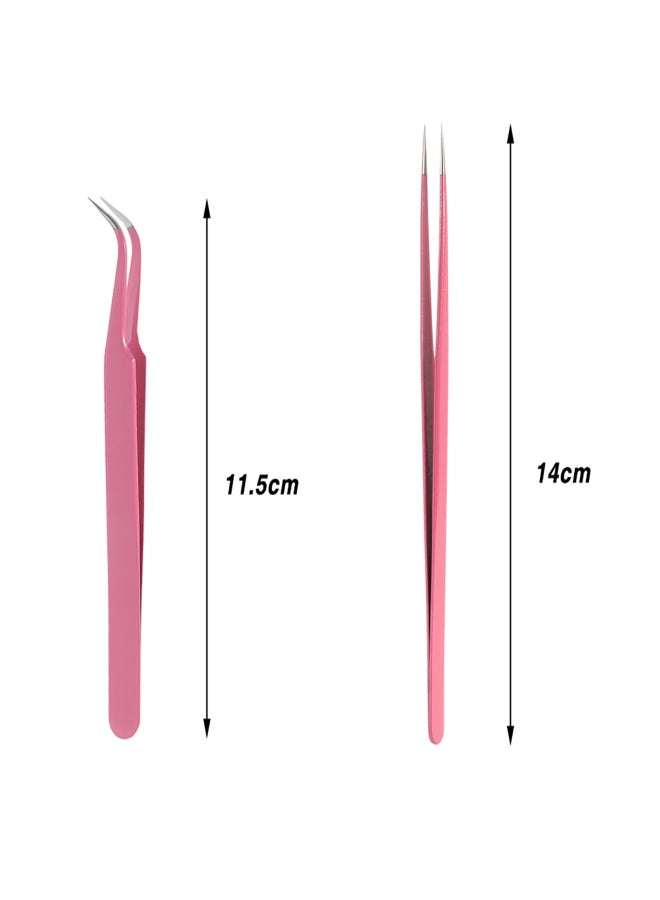 2Pcs/set Stainless Steel Pink Straight/Curved Nail Tweezers Nippers Tools Eyelash Extension Tweezers Pointed Clip Makeup Tools - Image 2