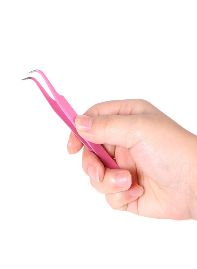 2Pcs/set Stainless Steel Pink Straight/Curved Nail Tweezers Nippers Tools Eyelash Extension Tweezers Pointed Clip Makeup Tools - Image 5