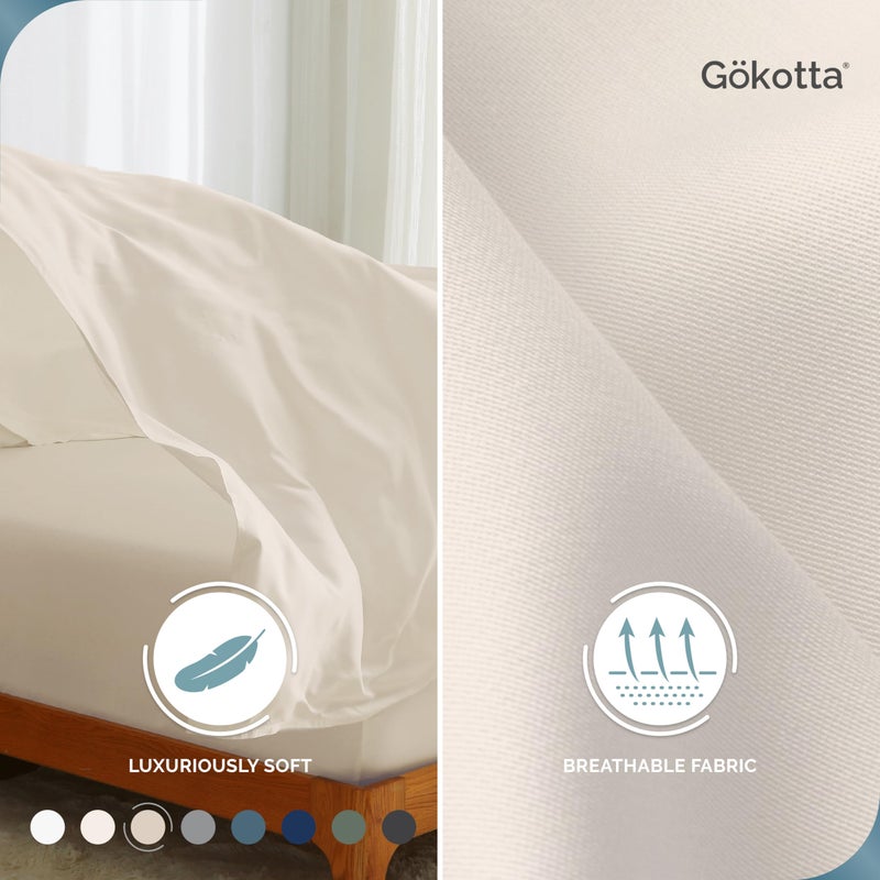 GOKOTTA King Size Bed Sheets 4 Piece Set  100% Rayon Derived from Bamboo  Cooling for Hot Sleepers-Luxury Breathable Soft Sheets  Deep Pocket 16"" Fitted Sheet with Elastic Corner Straps  Light Beige - Image 2