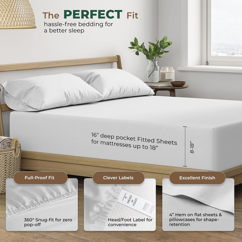 THREAD SPREAD 100% Organic Cotton Sheets Queen Size - 4 PC Organic Cotton Queen Size Percale Weave Sheet Set, Soft, Cooling, Crisp & Breathable, 16" Deep Pocket Hotel Quality Bedding Set - Light Grey - Image 4