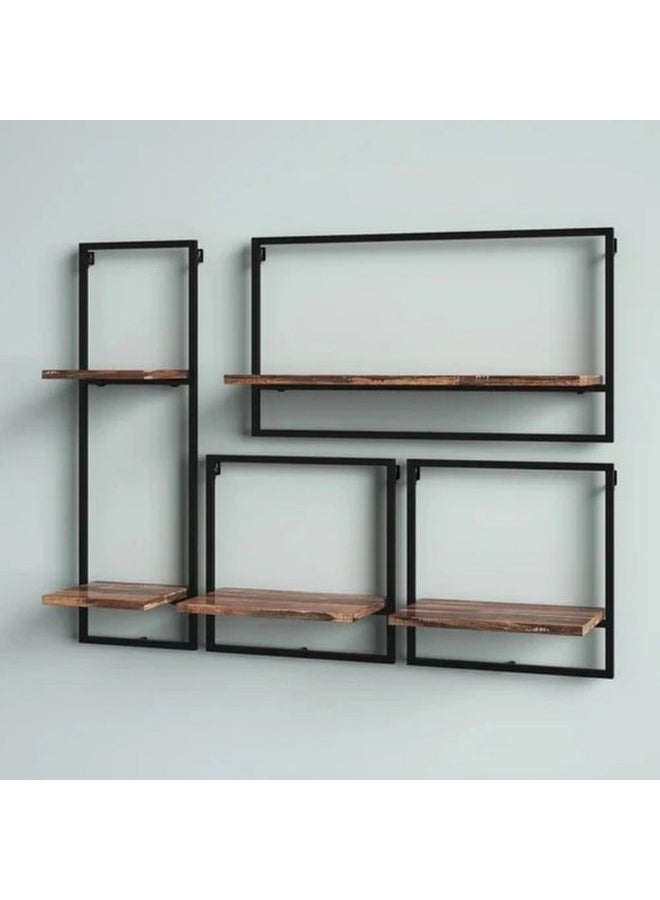 هوم جاليري رف رائع مكون من خمس قطع اللون البني 22 x22 x75 x(65 x22 x35)_(35 x22 x35)  - Image 5