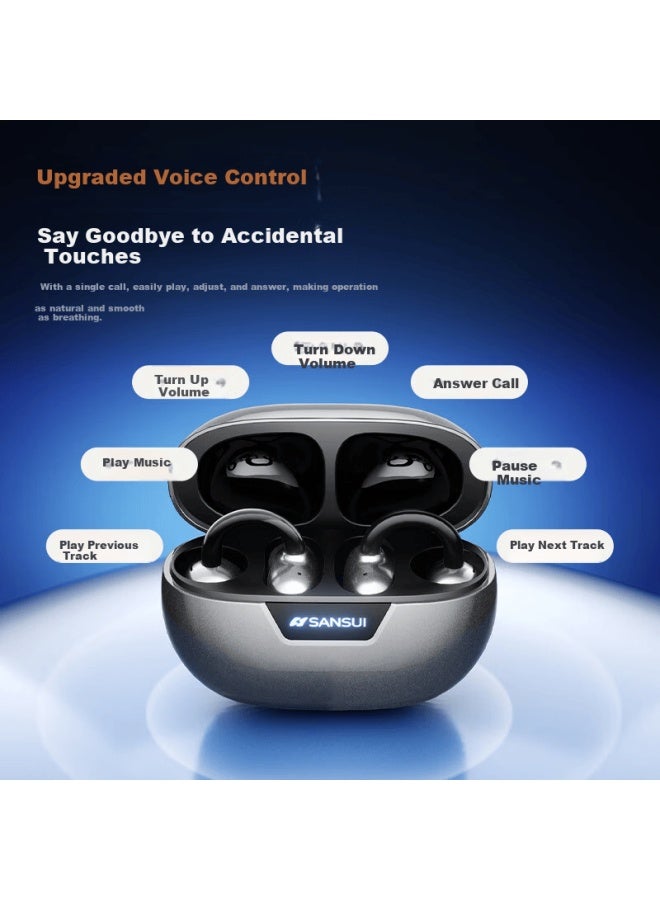 Sansui W36 Clippro Super Upgrade Voice Control Bluetooth Bone Conduction Clip-on Open-ear Wireless Noise-cancelling Earphones Black - Image 2