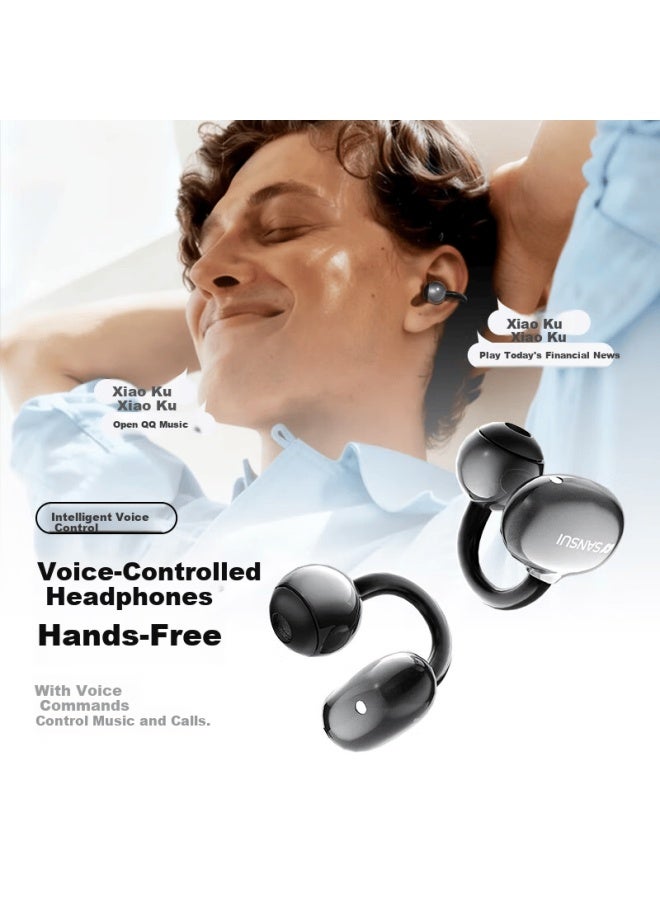 Sansui W36 Clippro Super Upgrade Voice Control Bluetooth Bone Conduction Clip-on Open-ear Wireless Noise-cancelling Earphones Black - Image 3