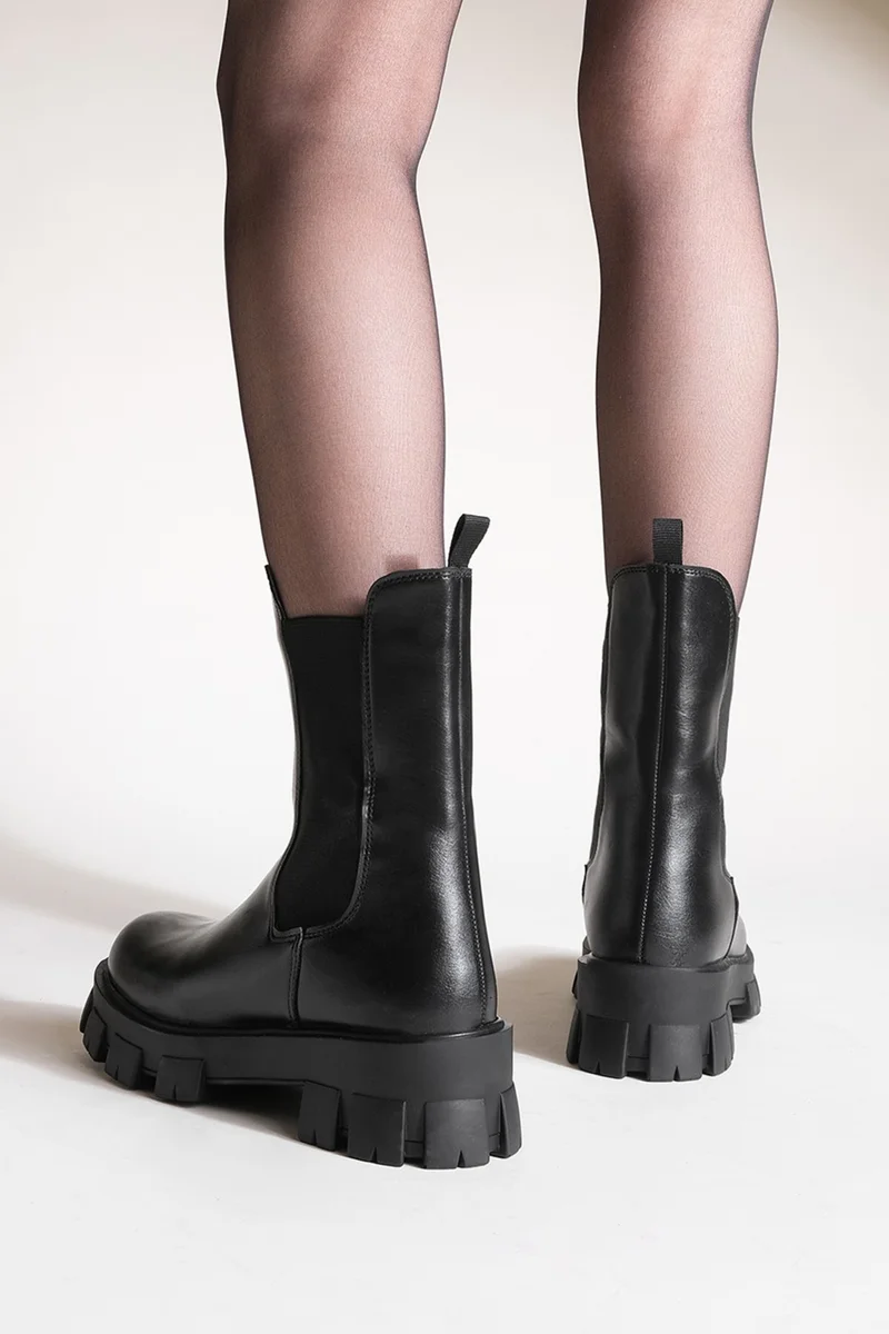 MARJIN Margin Women's Daily Boots with Thick Serrated Sole Elastic Eslona