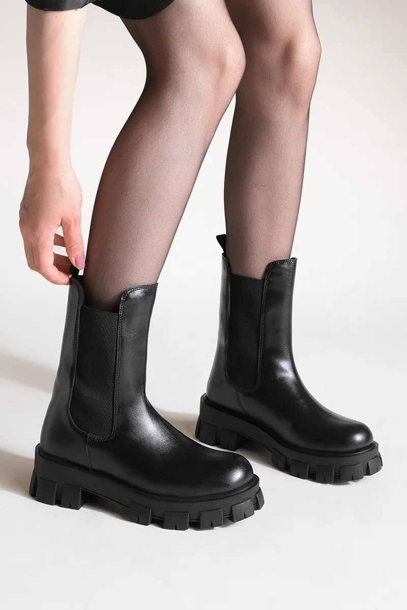 مارجين Margin Women's Daily Boots with Thick Serrated Sole Elastic Eslona