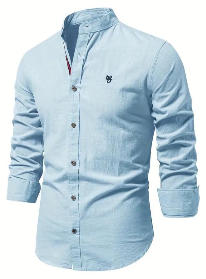 Spring and summer slim shirt men's cotton and linen casual Japanese style men's fashion business solid color long-sleeved shirt for men