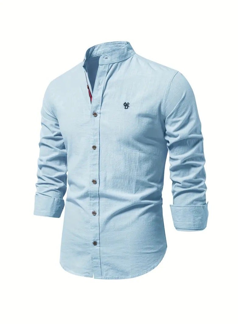 NIBEMINENT Spring and summer slim shirt men's cotton and linen casual Japanese style men's fashion business solid color long-sleeved shirt for men  - Image 1