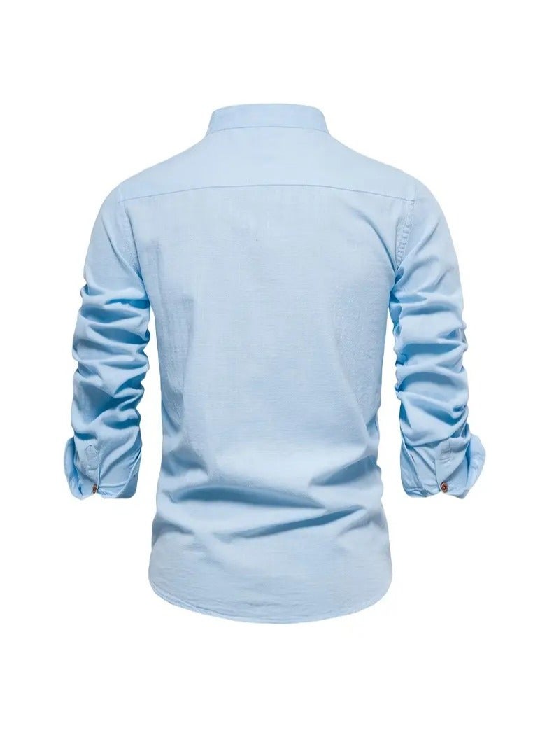 NIBEMINENT Spring and summer slim shirt men's cotton and linen casual Japanese style men's fashion business solid color long-sleeved shirt for men  - Image 2
