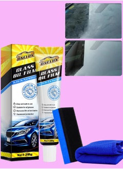 ONELUX Car Glass Oil Film Stain Removal Cleaner 100% for Glass Clear Oil Film Remover for Glass Window Oil Film Remover Small Towel and Sponge Inside the Box  - Image 1