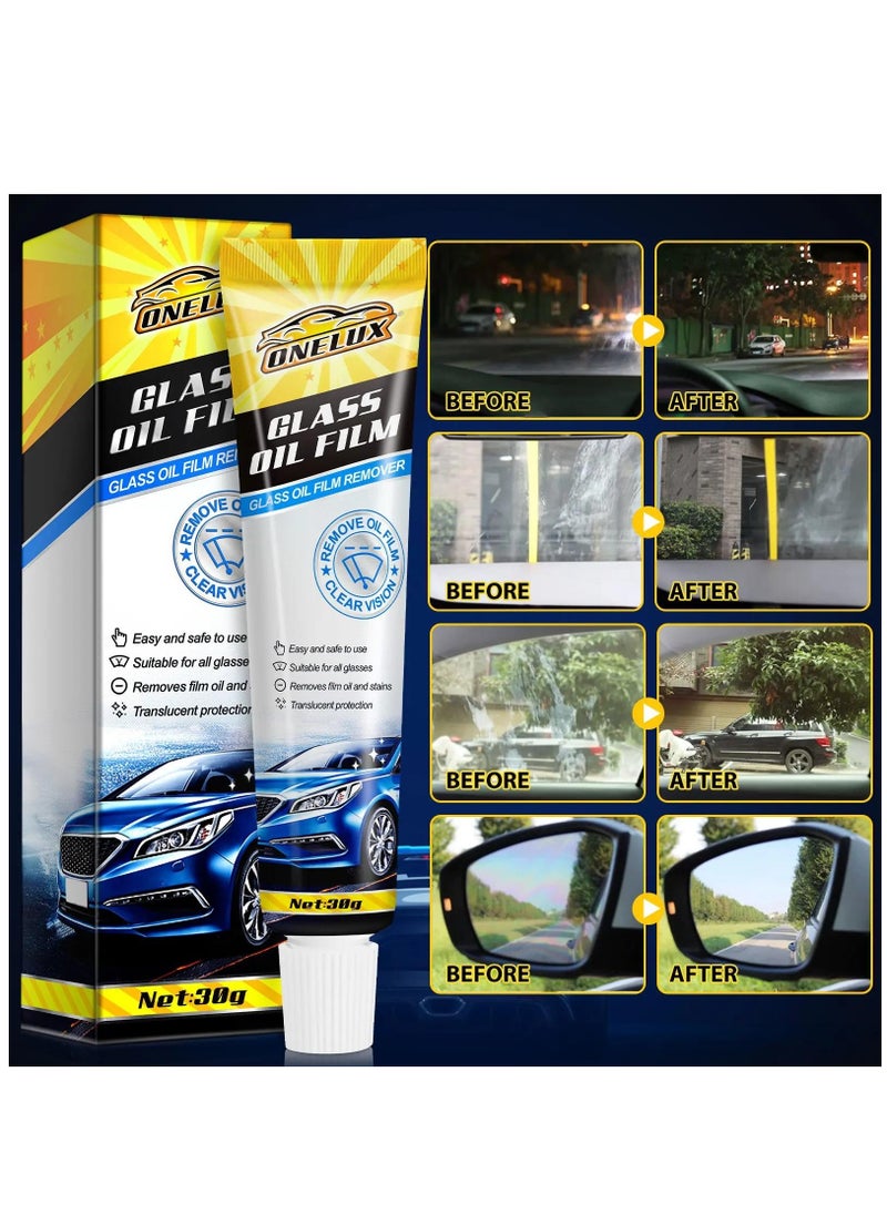 ONELUX Car Glass Oil Film Stain Removal Cleaner 100% for Glass Clear Oil Film Remover for Glass Window Oil Film Remover Small Towel and Sponge Inside the Box  - Image 2