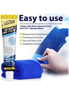 ONELUX Car Glass Oil Film Stain Removal Cleaner 100% for Glass Clear Oil Film Remover for Glass Window Oil Film Remover Small Towel and Sponge Inside the Box  - Image 3