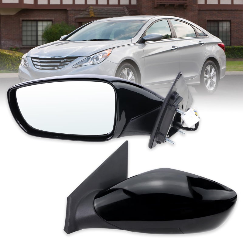 Lqito Left Driver Side Door Mirror Compatible With 2011 2012 2013 2014 Hyundai Sonata With Power Glass Manual Folding Heated Black ReplaceHY1320166 876103Q0105 Pins