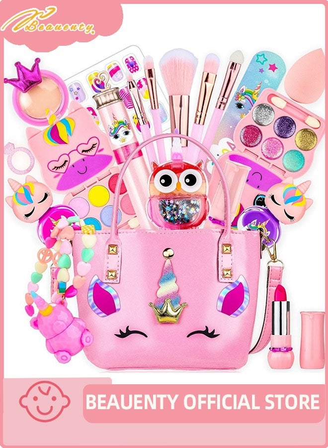 Beauenty Kids Makeup Kit for Girl, 19PCS Washable Real Makeup Set for Girls with Portable Bag, Safe & Non-Toxic Kids Make Up Toys for Girls Aged 4 5 6 7+ Year Old - Image 1